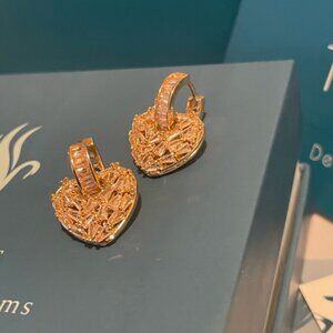 14K Gold Plated Heart Zircon Drop Earrings | Elegant Love Dangle Jewelry